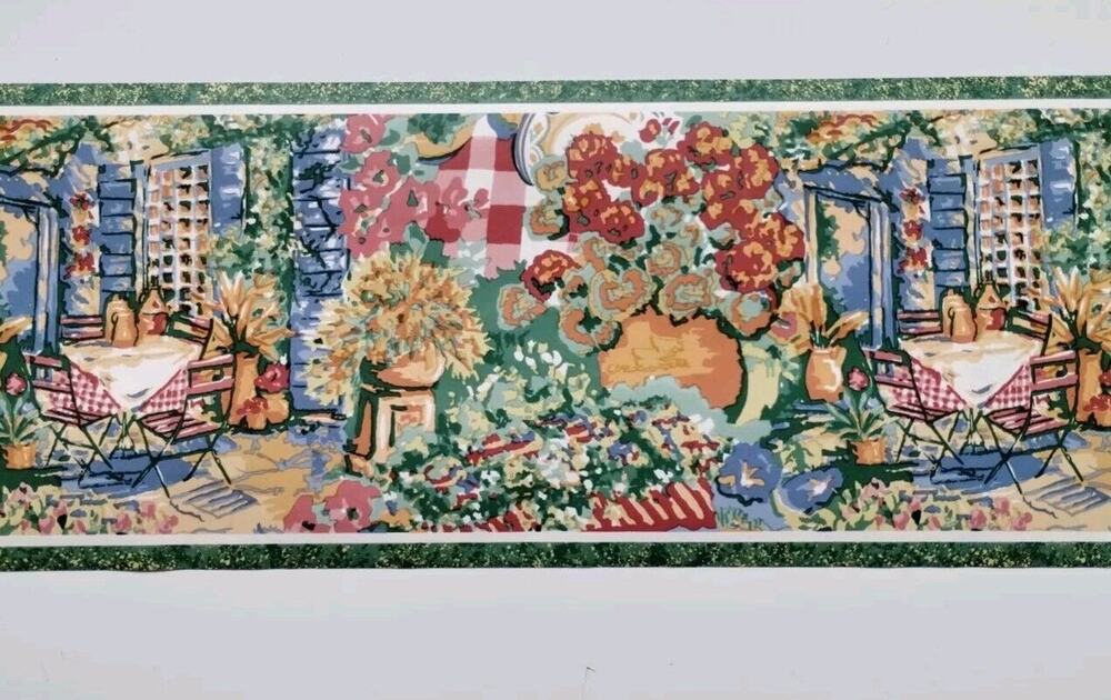 Lot Of 3 - Sunworthy Wallpaper Border - Cafe Floral Watercolor - 15 Yds Total